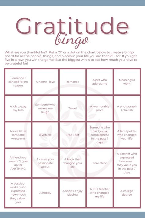 Use gratitude BINGO to see all the good we have around us. We get so absorbed in our day to day, it's good to have a mechanism to slow down and seek out the good stuff Gratitude Bingo, Five In A Row, Bingo Board, Day To Day, To Day, Slow Down, Bingo, Places To Travel, Gratitude