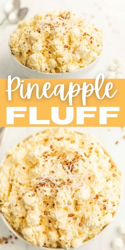 Pineapple Fluff - Pineapple Fluff Recipe Pineapple Fluff Salad, Pineapple Fluff Recipe, Vanilla Pudding Desserts, Pineapple Dessert Easy, Cheesecake Cups Recipe, Pineapple Pudding, Pineapple Fluff, Fluff Salad, Eating On A Dime