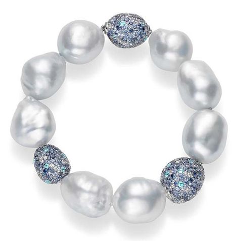 Midnight Sky pearl bracelet with baroque white South Sea cultured pearls and sapphires from Mikimoto Mikimoto Pearls, Midnight Sky, Pearl And Diamond Earrings, Mom Jewelry, South Sea Pearls, Pearl Diamond, High Jewelry, Cultured Pearls, Pearl Bracelet