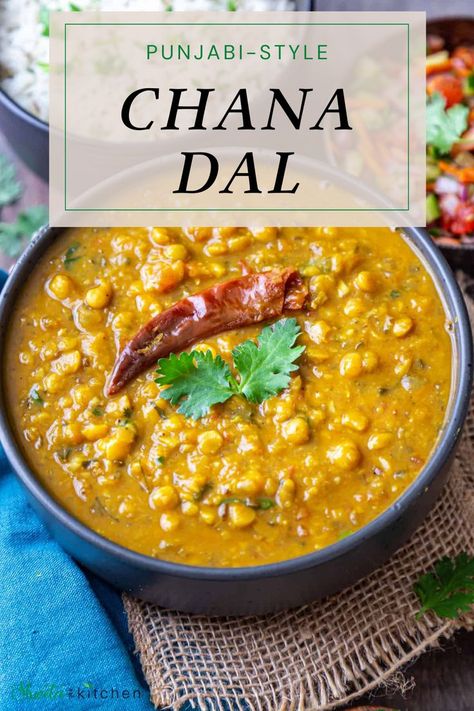 Chana Dal is an easy healthy Indian lentil dish made with split chickpeas, onion, tomatoes, ginger, garlic, herbs, and spices. It is vegan gluten-free, and so easy to make. This delicious Chana dal recipe pairs perfectly with roti, naan, or rice and makes a nutritious, protein-packed, hearty, and comforting meal. Channa Curry Recipe, Chana Dahl Recipe, Lentil Indian Recipes, Channa Dal Recipes, Dal Recipe Indian Easy, Pakistani Dal Recipe, Chickpea Dal, Dahl Recipe Indian, Chana Dal Recipes