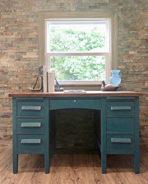 Teacher Desks – They Don’t Make ‘Em Like They Used To – SharSum Paint Desk Refurbish, Teacher Desks, Dresser Flips, Teachers Desk, Vintage Teacher, Garage Update, Hidden Shelf, Furniture Fix, Diy Workbench