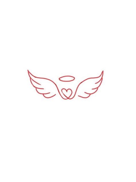 Pair Of Wings Tattoo, A With Wings Tattoo, Angel Themed Tattoo, Wings Tiny Tattoo, Angel Wings Tattoo Aesthetic, Heart With Wings And Halo Tattoo, Tattoo Heart With Wings, Angel Wings And Heart Tattoo, Angel Tattoo Small Simple