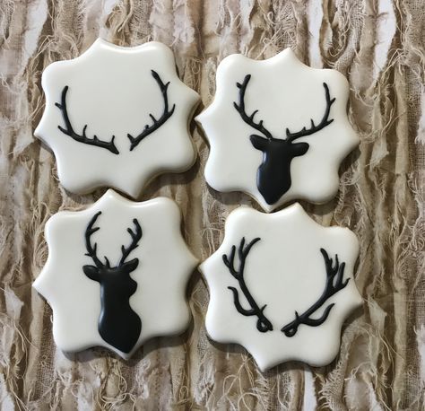 Antler Cookies Decorated, Hunter Cookies Decorated, Deer Royal Icing Cookies, Deer Hunting Cookies Decorated, Deer Sugar Cookies Decorated, Hunting And Fishing Cookies Decorated, Hunting Theme Cookies, Deer Decorated Cookies, Oh Deer Cookies