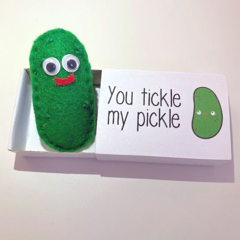 To Cheer Up A Friend, Birthday Gift Friend, Pickle Gifts, Felt Plushie, Matchbox Crafts, Uplifting Gifts, Handcrafted Gifts, Positive Gift, Diy Gifts For Friends