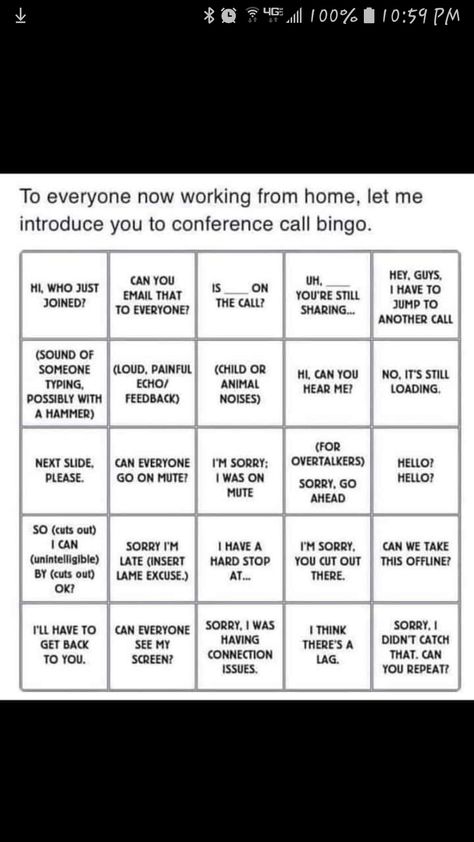 Conference Call Bingo Conference Call Bingo, Office Hacks, Conference Call, Games Ideas, Call Center, Fun At Work, Team Building, Bingo, Building