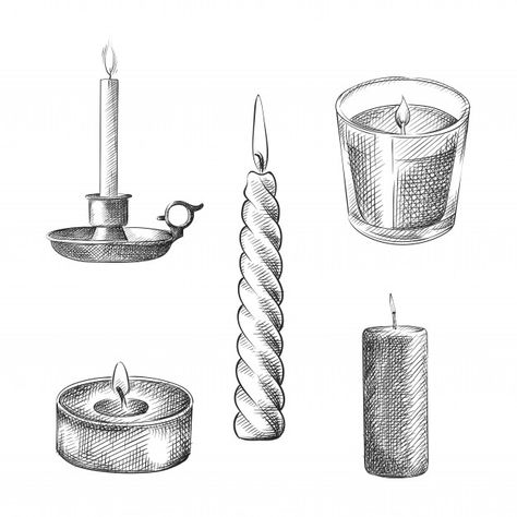 Candle Sketches Pencil, Candle Sketch Art, Drawing Candles, Candle Illustration Drawing, How To Draw Candles, Tea Candle, Burning Candle Drawing, Flame Sketch, How To Draw A Candle