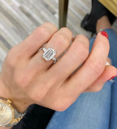 Tapered Engagement Ring, Ring With Emerald, Baguette Engagement Ring, Ring Concierge, Cute Engagement Rings, Future Engagement Rings, Emerald Cut Engagement, Engagement Ring For Her, Three Stone Engagement Ring