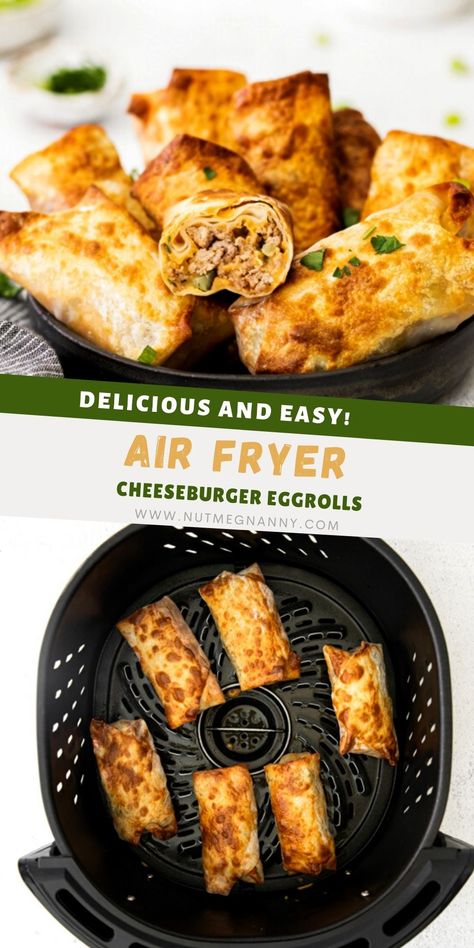 Air Fryer Cheeseburger, Cheeseburger Egg Rolls, Egg Roll Wrapper, Egg Roll Wraps, Easy Burgers, Burger Seasoning, Spiced Beef, Egg Roll Wrappers, Egg Roll Recipes