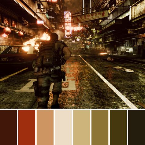 Resident Evil 6 (2012) by Capcom. Follow for new charts everyday! #pcgaming #steam #playstation #xbox #switch #capcom #capcomgames #re6 #residentevil6 #residentevil #colorpalette #colorinspiration #gaming #videogames #buttslide Evil Color Palette, Resident Evil 6, Capcom Games, Color Schemes Colour Palettes, Veterinary Clinic, Color Charts, Color Pallets, Resident Evil, Color Chart