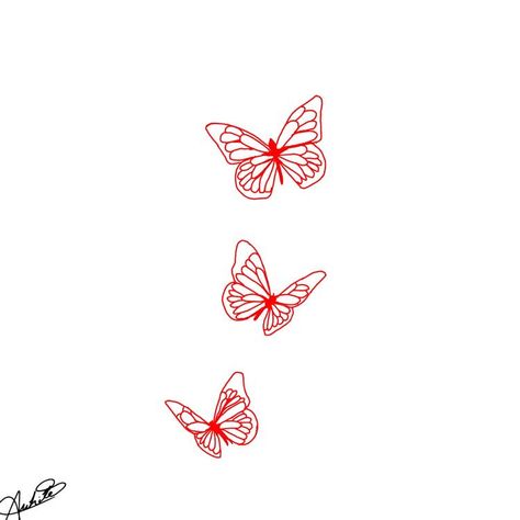 Red Butterfly Tattoo Stencil, Red Butterfly Tattoo Drawing, Simple 3 Butterfly Tattoo, Simple Red Butterfly Tattoo, 3 Butterflies Tattoo Design, Tattoo 3 Butterflies, Red Butterfly Tattoo Design, 3 Buterfluffy Tattoo, 3 Red Butterfly Tattoo