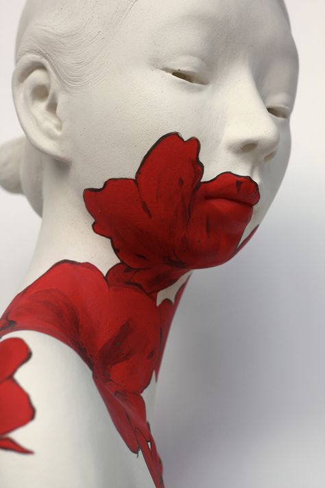 Red Sculpture, Painting The Roses Red, Mannequin Art, Portrait Sketches, Portrait Sculpture, Figurative Sculpture, Canadian Artists, Red Aesthetic, Ceramic Sculpture