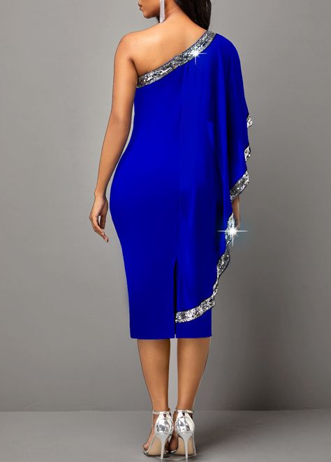 Royal Blue Dress Elegant, Royal Blue Dress With Sleeves, Royal Blue Dress Accessories, Royal Blue Sequin Dress, Blue Silhouette, Women Fashion Dress, Chic Dress Classy, Blue Sequin Dress, Dinner Dress Classy