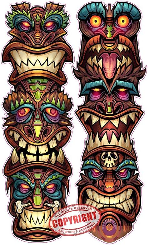 Totem Pole Drawing, Tiki Tattoo, Tiki Faces, Tiki Style, Girl Decals, Tiki Totem, Tiki Art, Tiki Mask, American Flag Eagle