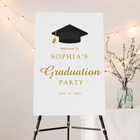 Gold And White Aesthetic, Graduation Party Welcome Sign, Party Welcome Sign, Birthday Outfits, Graduation Decorations, Graduation Party Decor, Grad Party, College Graduation, Grad Parties