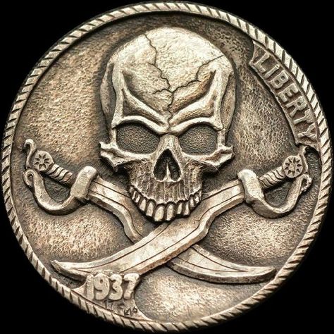 Arte Viking, Hobo Coins, Pirate Coins, Hobo Nickel, Pirate Art, Coin Art, Black Sails, Pirate Life, Desenho Tattoo