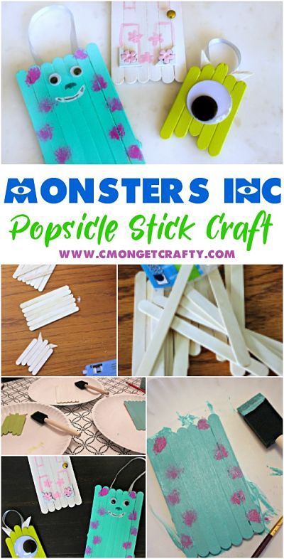 Any Disney fan would be fond of these adorable Monster's Inc popsicle stick craft ornaments! Make Christmas ornaments, magnets, whatever! Super easy and fun craft for kids! Pixar Crafts, Monsters Inc Crafts, Disney Camp, Stick Ornaments, Popsicle Stick Craft, Alphabet School, Popsicle Stick Ornaments, Make Christmas Ornaments, Disney Crafts For Kids