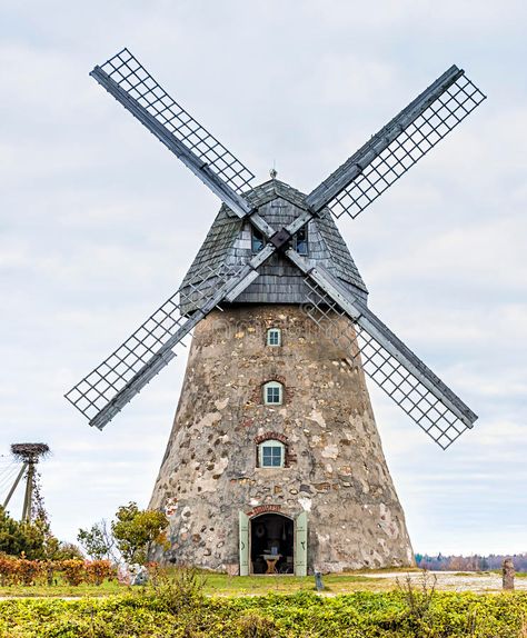 Old windmill near Cesis, Latvia, Europe. Cesis region is beauty spot in Latvia where medieval history meets with marvelous scenic landscapes royalty free stock image Cesis Latvia, Windmill Images, Windmill Photos, Windmill Landscaping, Windmill Art, Windmill Water, Watercolor Autumn Leaves, Holland Windmills, Old Windmills