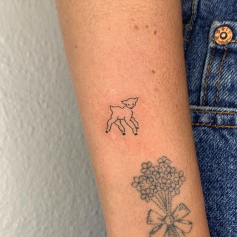 Tiny Lamb Tattoo, Small Lamb Tattoo, Baby Lamb Tattoo, Little Lamb Tattoo, Hip Bone Tattoo, Tattoo On Hip Bone, Tattoo Patchwork, Lamb Tattoo, Stick Poke