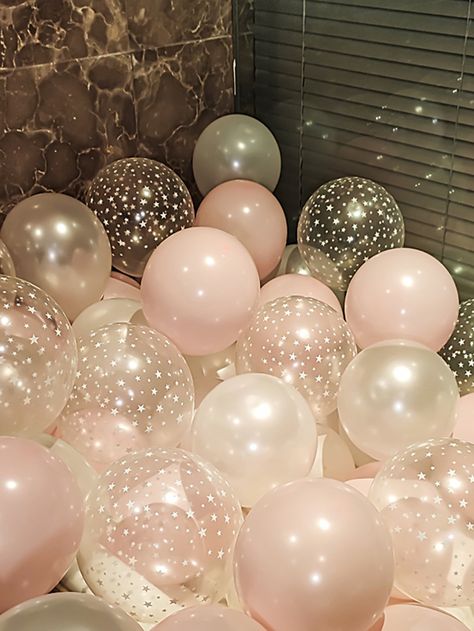 SHEIN X WOTP 30pcs Mixed Color Star Printing Latex Balloons for Birthday, Anniversary, Celebrations, Party DecorationI discovered amazing products on SHEIN.com, come check them out! Light Pink And White Party Decor, 13 Birthday Decor, Pink Gatsby Party, Baby Pink Party Decorations, Pink Sparkle Birthday Party, Rose Gold And Gold Birthday Party, Light Pink Birthday Theme, Sweet 16 Birthday Decorations, Girly Birthday Party Themes