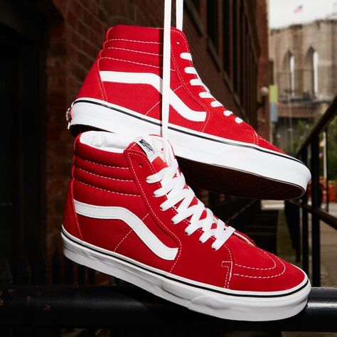 $42.20 + shipping (40% OFF) Red Vans Shoes, Emo Shoes, Vans Hightop, Vans Aesthetic, Sk8 Hi Vans, Van Color, Red Vans, Vans Red, Vans Sk8 Hi