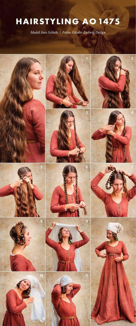 Hair style Peasant Hairstyles, Medieval Peasant Girl, 14th Century Hairstyles, Spanish Hairstyles, Medieval Girl, Medieval Peasant, Medieval Hats, Gaun Abad Pertengahan, Historical Hairstyles