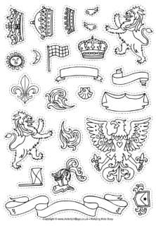 Decorate the shield decorations.  Print, color, and cut these out, then use them to decorate the blank shield (also provided).  FREE Wardrobe Unit, Knight Birthday Party, Medieval Crafts, Knight Party, Medieval Party, Camp Crafts, Knight Costume, Children Activities, Theme Harry Potter