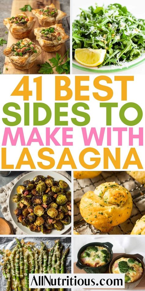 You can easily take your lasagna dinners to a whole new level when you check out these best sides for lasagna. These lasagna side dishes are delicious and flavorful. Try these lasagna sides and enjoy more delicious italian dinners with your family. Sides With Lasagna Ideas, Side For Italian Meal, Lasagna Dinner Sides Dishes, Lasagna Dinner Menu Ideas, Appetizers To Go With Lasagna, Salad With Lasagna Side, Lasagna Menu For Party, Italian Side Dishes For Lasagna, Side Dishes To Go With Lasagna