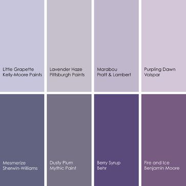 Below you'll find seven stunning examples of dining rooms resplendent in purple, along with examples of pretty purple hues to try in your own dining space. Violet Grey Aesthetic, Purple And Grey Palette, Purple Accent Wall Living Room, Purple Gray Paint, Violet Paint Colors, Lavender Paint Colors, Grey Purple Paint, Sherwin Williams Paint Gray, Purple Paint Colors