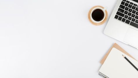 Top view of laptop with coffee and plant | Free Photo Minimalist Ppt Background Landscape, Wallpaper Linkedin Business, Minimalist Ppt Background, Background For Video, Linkedin Cover, Artist Workspace, Coffee Desk, Background Ppt, Phone Template