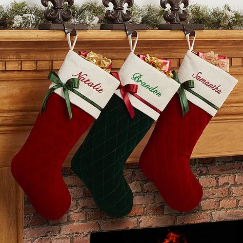 16279 - Winter Classic Personalized Quilted Stocking w/Bow Quilted Stocking, Classic Christmas Gifts, Green Stockings, Quilted Christmas Stockings, Personalized Stockings, Stocking Tree, Personalized Quilt, Christmas Stockings Personalized, Holiday Stockings