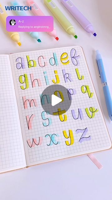 Writech | Creative Writing Supplies on Instagram: "How to use highlighters to write A-Z ✨✨ Like and save of this is helpful 🙌

Follow @writechofficial for more lettering hacks 💙

#writech #gelpen #lettering #letter #calligraphy #tutorial #highlighter  #handlettering #handwriting #alphabet #writing #journaling #bujo #writinginstruments #artsupplies #schoolsupplies #officesupplies #backtoschool #journalsupplies #pen #tutorial" Highlighter Calligraphy Alphabet, Cute Handwriting Ideas, Pen Tutorial, Brush Fonts Free, Letter Calligraphy, Highlight Tutorial, Cute Handwriting, Brush Lettering Practice, Writing Journaling