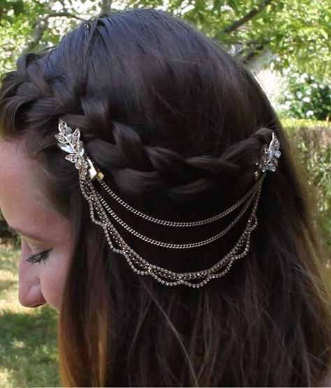 Hair Chain, Hair Chains Diy, Hair Jewelry Diy, Diy Hair Accessories Beads, Hair Chain Jewelry, Bridal Hair Chain, Diy Wedding Hair, Twisted Hair, European Hair