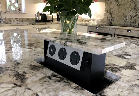 S-Box – Unique Pop-up Power Solution Kitchen Island Plug Ideas, Pop Up Sockets Kitchen Island, Hidden Plugs In Kitchen Island, Power Outlets In Kitchen Island, Pop Up Plugs In Kitchen, Pop Up Electrical Outlet In Granite, Island Power Outlets, Pop Up Plugs In Kitchen Island, Island Pop Up Outlet