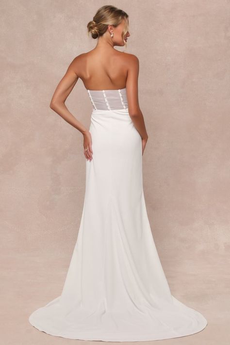 White Pearl Gown - Strapless Bridal Dress- Sheer Back Dress - Lulus Long Sleeve White Dresses, Long Sleeve White Dress Short, Dresses For Women Short, Maxi Skirt Fall, Strapless Sweetheart Neckline, Lulus Dresses, Adhesive Bra, Strapless Maxi, Sweetheart Dress