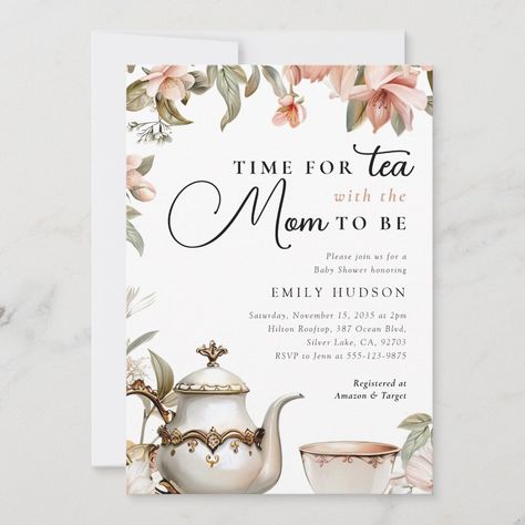 Elegant Tea Party Baby Shower Invitation Tea With Mommy To Be Invitations, Tea For Two Baby Shower Ideas, Tea Party Themed Baby Shower Ideas, Tea Party Baby Shower Ideas Decoration, Afternoon Tea Baby Shower Ideas, Tea Baby Shower Ideas, Baby Sprinkle Tea Party, High Tea Baby Shower Ideas, Tea Party Baby Shower Decorations