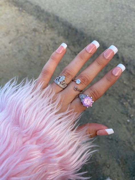 Girly French Tip Nails, Early 2000s French Tip Nails, 90s French Tip Nails Square, 2000 French Tip Nails, Pink Square French Tip Nails, 2000s French Tip Nails, Y2k French Tip Nails, Y2k French Tip, Nail Inspo Y2k