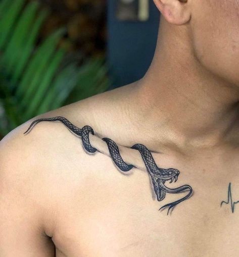 Collar Bone Tattoo For Men, Bone Tattoo, Tattoo Portfolio, Collar Bone Tattoo, Collar Bone, Snake Tattoo, Lion Tattoo, Body Art, Lion