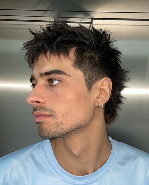 Spiky haircut = @lucroshani Spikey Mullet Hair Men, Mens Spiky Haircut, Men Spiky Hairstyle, Eurohawk Mens Haircut, Men’s Alt Hairstyles, Spikes Hairstyle Men, Men Soft Mullet, Spikey Haircut Men, Y2k Spiky Hair