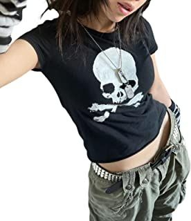 Estilo Harajuku, Y2k Crop Top, Skull Clothing, Y2k Shorts, Fashion Y2k, Cropped Tops, Graphic Tops, Fairy Grunge, Skull Print