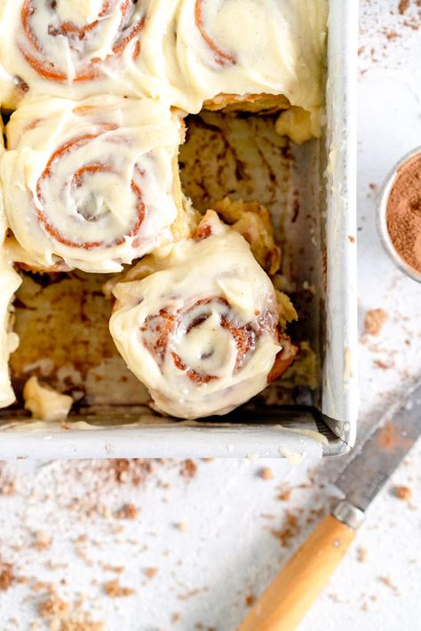 Cream Cheese Cinnamon Roll Frosting, Frosting For Cinnamon Rolls, Small Batch Cinnamon Rolls, Cinnamon Roll Frosting, Cloudy Kitchen, Cinnamon Roll Recipe Homemade, Brioche Recipe, Small Batch Baking, Apple Cinnamon Rolls