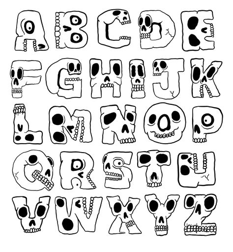 Bones Graffiti, Doodle Art Aesthetic, Letras Cool, Alphabet Graffiti, Alfabet Font, Graffiti Lettering Alphabet, Doodle A, Graffiti Art Letters, Den Mrtvých