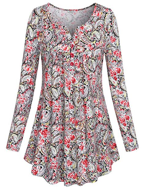 Ladies Tops Blouses, Empire Waist Tops, Tops For Women Casual, Floral Shirts, Floral Long Sleeve Shirt, Mode Abaya, Tunic Tops Casual, Dressy Blouse, Casual Tunics