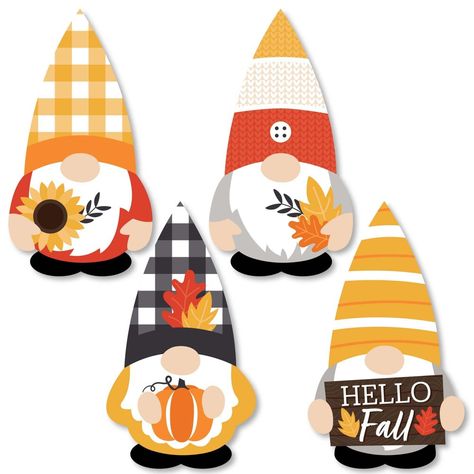 Fall Gnomes Shaped Cut Outs INCLUDES 24 gnome shape cut outs - Great for bringing all your DIY autumn harvest ideas to life! DIY PARTY SUPPLIES: Fall Gnomes shaped cut outs include 24 paper die cuts in three different picnic shapes that coordinate with the Fall Gnomes theme. Set of 24 gnome shapes SIZE 6 Hello Gnome paper die cuts (2" X 3.5"); 6 Gnomes with Sunflower paper die cuts (2" x 3.5"); 6 Gnomes with Pumpkin paper die cuts (2" x 3.5"); 6 Gnomes with Fall Leaves paper die cuts (2" x 3.5") Fall Gnomes Diy, Autumn Harvest Party, Sunflower Paper, Fall Harvest Party, Fall Gnomes, Mini Bunting, Diy Party Supplies, Harvest Party, Gnomes Diy