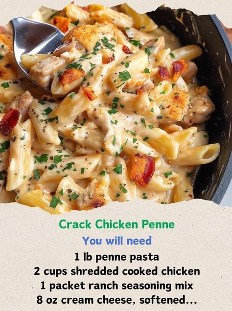 Alexander’s Recipes, Alexanders Recipes, Chicken Penne Recipes, Shredded Cooked Chicken, Penne Recipes, Chicken Casseroles, Chicken Penne, Facebook Recipes, Apple Fritter