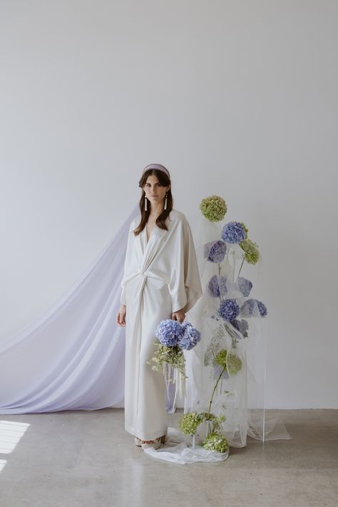 Wedding inspiration: Unique wedding gown or dress from new zealand. Bridal fashion Kimono Gown, Unique Wedding Gowns, Bridal Kimono, Wedding Kimono, Blush Flowers, Floral Accessories, Fashion Wedding, Dark Wear, Wedding Fashion