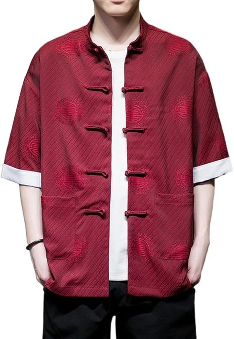 Chinese style red button-up Tang suit Chinese style Zhongshan wedding-Grey-XL at Amazon Men’s Clothing store Chinese Top, Wedding Grey, Tang Suit, Fire Nation, Everyday Fashion Outfits, Wedding Banquet, Gray Weddings, Red Button, Chinese Style