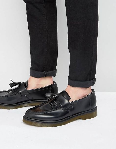 Loafers Men Outfit, Dr Martens Adrian, Interracial Couple, Loafers Outfit, Man Shoes, Black Leather Loafers, Leather Dress Shoes, Mens Black Leather, Tassel Loafers