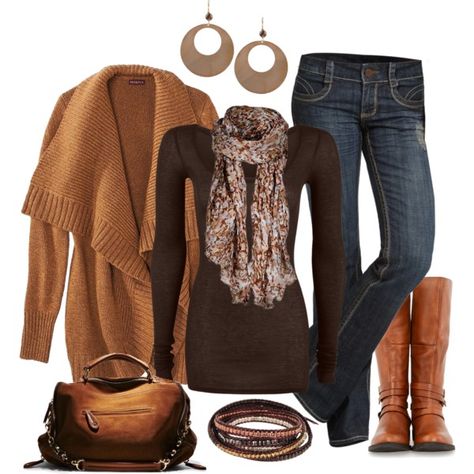 A fashion look from November 2013 featuring brown cardi, long-sleeve shirt and stretchy jeans. Browse and shop related looks. Womens Chunky Cardigan, Plus-koon Muoti, Chunky Sweater Cardigan, Outfit Primavera, Stylish Eve, Glad Rags, Top Outfit, Casual Winter Outfits, Business Outfits