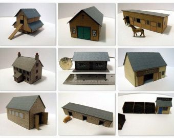 9 N Gauge Model Card Buildings. Chapel, Farmhouse and more N Scale Buildings, N Scale Train Layout, Red Telephone Box, N Scale Model Trains, N Scale Trains, Fairy Pools, N Gauge, Model Train Scenery, Barn Plans