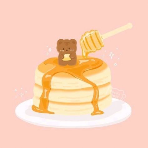 Cartoon Pancakes, Pancake Drawing, Honey Pancakes, Bear Honey, Procreate Ipad Tutorials, Pancake Art, Food Doodles, Kawaii Background, Ipad Tutorials